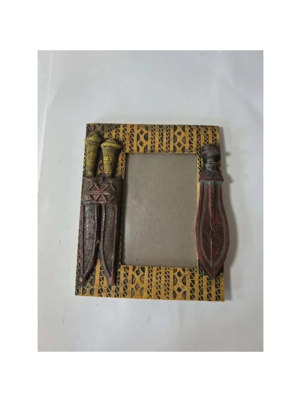 African Tribal Dagger‎ Picture Frame 4x6 Hand Painted Resin 3D Relief Decor